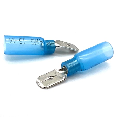 Boltsandnuts.Com Fork Terminal, 14 AWG, 600 V, Heat Shrink Insulated, Blue, Crimp Termination with Heat Shrink EL-1614-MSPADE-HSB-100